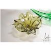 Image 2 : Two pieces of coloured art glass including one marked Chalet and a green glass dish 29 1/2" in lengt