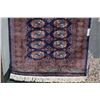 Image 2 : 100% hand made silk and wool blend carpet runner with overall geometric design in colours of navy, b