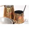 Image 2 : Vintage copper and tin lined 10" pan with brass handle, a 6 1/2" sauce pan with cast metal handle pl