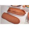 Image 2 : Four pieces of clay cookware including 12" "Schlemmertopf" terracotta roaster, a 14" terracotta fish