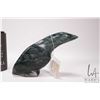 Image 2 : Inuit soapstone carving titled "Bird" by artist J. Pauloosie, Cape Dorset, 1980, 9 1/2" beak to tail