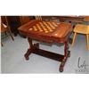 Image 1 : Antique games table with checkered game board, can be removed to expose backgammon board with storag