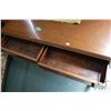 Image 2 : Antique two drawer library table with decorative supports and stretcher, 30" H X 48" W X 28" D