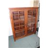 Image 1 : Modern Mission style oak two door bookcase/ display cabinet, 57" H X 50" W X 13" D