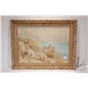 Image 1 : Gilt framed original watercolour painting of castle grounds with mountains and castle in background,