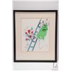 Image 1 : Framed lithograph, labeled on verso "The Ladder" (1887) by Russian artist Marc Chagall, overall dime