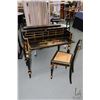 Image 1 : Black lacquered Chinoserie spinet desk with flip up top, pull out writing surface and fitted interio