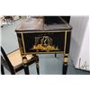 Image 8 : Black lacquered Chinoserie spinet desk with flip up top, pull out writing surface and fitted interio
