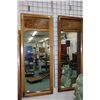 Image 1 : Pair of Oriental design, semi contemporary mirros with burled design and brass accents, each 49" H X