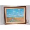Image 1 : Framed acrylic on board painting of a horse and cart on a road through a field, signed by artist J.O