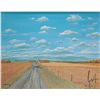 Image 2 : Framed acrylic on board painting of a horse and cart on a road through a field, signed by artist J.O