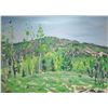 Image 2 : Framed acrylic on canvas painting, tittled on verso "Spring Green, Bow River Forest" signed by artis
