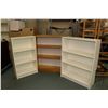 Image 1 : Three bookshelves including two white and one wood finish, each approximately 42" H and ranging in w