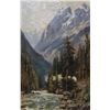 Image 2 : Original oil on board mountain landscape with train, signed by artist, ( partially hidden under fram