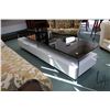 Image 1 : White lacquered chrome and black glass Ikea or Ikea style coffee table with two drawers, 17" H X 71"