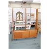 Image 1 : Mid century modern style, teak veneer wall unit with sliding doors and adjustable shelves, note: she
