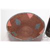 Image 3 : Hand woven, tight weave basket with colourful blue and pink diamond design, presumably African, orig