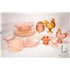 Image 1 : Large selection of vintage glass includings roosters, pot with lovebird finial lid, bowls, plates et