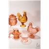 Image 2 : Large selection of vintage glass includings roosters, pot with lovebird finial lid, bowls, plates et