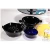 Image 2 : Selection of vintage glass, mostly in dark colours including handled snack plate, candlewick, reamer