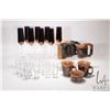 Image 1 : Eight 9" high copper wine glasses, six French made Luminarc shot glasses, six unmarked shot glass an