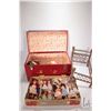 Image 1 : Wooden doll trunk and a selection of vintage small dolls, bisque doll head, bisque doll with cracked