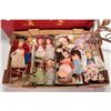 Image 2 : Wooden doll trunk and a selection of vintage small dolls, bisque doll head, bisque doll with cracked