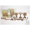 Image 1 : Selection of vintage and collectible brass dollhouse furniture including fire surrounds, tilt top ta