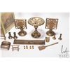 Image 2 : Selection of vintage and collectible brass dollhouse furniture including fire surrounds, tilt top ta