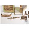 Image 3 : Selection of vintage and collectible brass dollhouse furniture including fire surrounds, tilt top ta