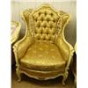 Image 2 : Pair of wood framed ornately carved chairs with beautiful gold upholstery (234)