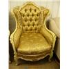 Image 3 : Pair of wood framed ornately carved chairs with beautiful gold upholstery (234)