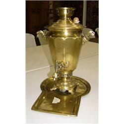Beautiful brass Russian Samovar with tray - made in Tula (236)