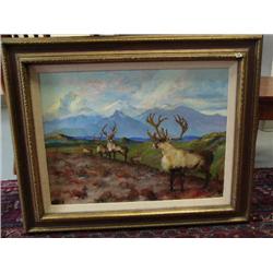 Original oil on canvas by Harvey Goodale of Fall Caribou scene (3)