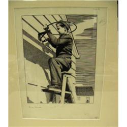 Original Fred Machetanz illustration, framed (700)