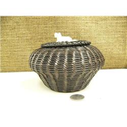 Outstanding baleen basket by James Omnik, 7" made in 1993, 4th basket made with a very unusual full 