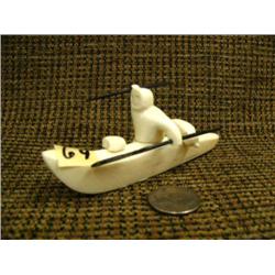 4.75" ivory kayaker with baleen harpoon and paddle by Mark Seeganna #723F (2)