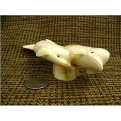 Pair of white ivory beluga whales, 3.75" long by Mark Seeganna of King Island (2)