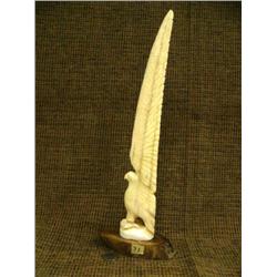 Outstanding 15" ivory eagle on whale bone base by Ukaghhani from Gambell (2)