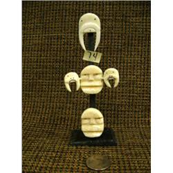 6" ivory and baleen totem with king Island dance masks by Mark Seeganna #738F (2)