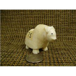 2.75" ivory musk ox by Roger Silook from Gambell with inset baleen eyes and walrus whisker horns (2)