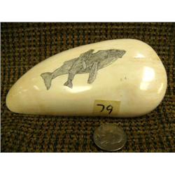 5.5" whale's tooth pipe stand with beautifully scrimshawed whale by Charlie Kokuluk (2)