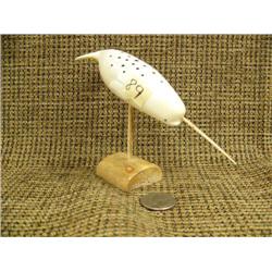 Fabulous 7" narwhale with inlaid baleen on back, fossilized ivory tusk by Daniel Silook - rare, reta