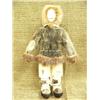 Image 1 : Man doll with hand sewn leather face, seal skin parka, pants and mukluks - very nice doll, signed He