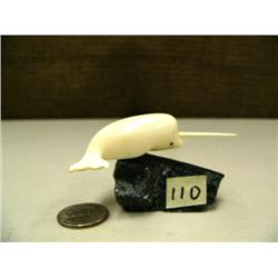 Beluga whale by Dean Polook - deceased, 3.5", mounted on soapstone (2)