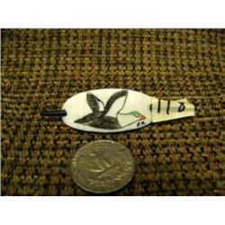 Scrimshawed ivory hairpin with flying puffin by Fred Mayac (2)
