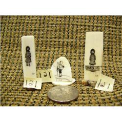 Lot of 3 scrimshawed ivory on ivory base by Carson Socpick (2)