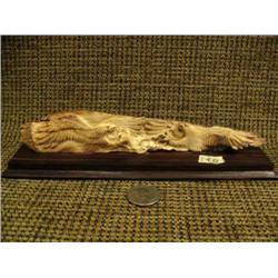 Imported mammoth ivory relief carving of 2 eagles and fish - incredible carving outrageous detail 8"