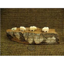 Group of 3 ivory musk ox mounted on cotton wood bark 7.5" by Robert Kokuluk (2)