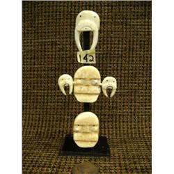 White ivory and baleen totem with dance mask by Mark Seeganna of King Island (2)